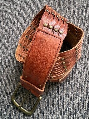 HOLLISTER Lattice Style Woven Genuine Leather Studded Brown Belt Women’s Small